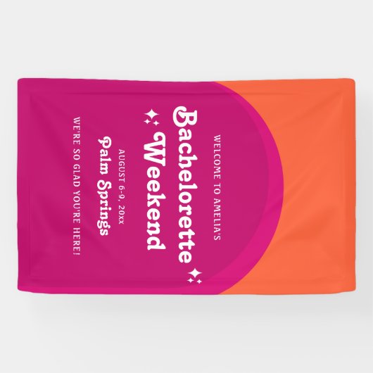 Roze & Oranje Zonsondergang Retro Meidenavond Spandoek (Horizontaal)