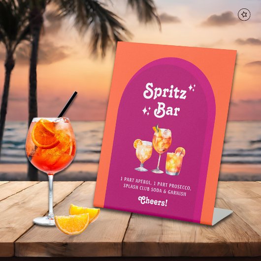 Roze & Oranje Zonsondergang Retro Spritz Bar Reclamebord Met Voetstuk