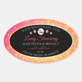 Roze Oranje zwarte Glitter-productlabels met Logo Ovale Sticker (Voorkant)