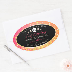 Roze Oranje zwarte Glitter-productlabels met Logo Ovale Sticker
