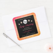 Roze Oranje zwarte Glitter-productlabels met Logo Vierkante Sticker (Envelop)