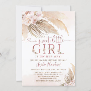 Roze Orchid Boho Pampas Grass Girl Baby shower Kaart