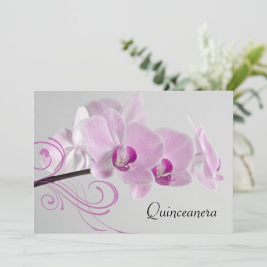 Roze Orchid Elegance Quinceanera Uitnodiging (Staand voorkant)