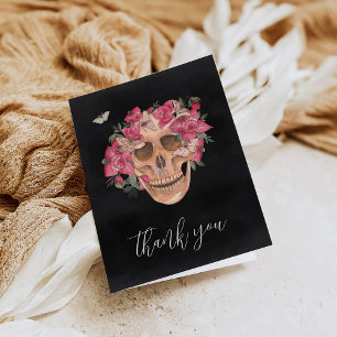 Roze Orchid Floral Skull Bedankkaart