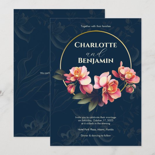 Roze Orchid Flowers | Rond Lijst | Weddenschap Kaart (Voorkant / Achterkant)