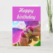 Roze orchid Photo Happy Birthday Script Kaart (Voorkant)