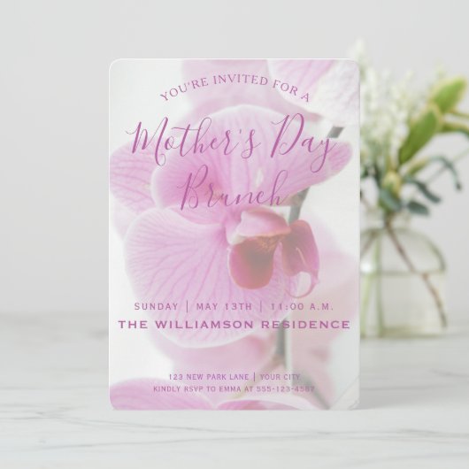 Roze Orchid | Uitnodiging voor Moederdag Brunch (Staand voorkant)