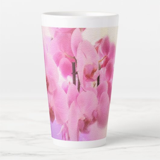 Roze orchidebloem latte mok (Voorkant)