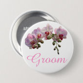 roze orchidebloemen bruinbruidskop ronde button 7,6 cm (Voorkant /achterkant)