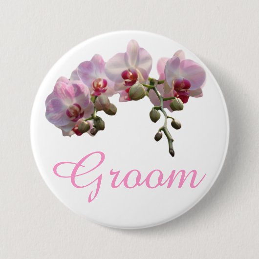 roze orchidebloemen bruinbruidskop ronde button 7,6 cm (Voorkant)