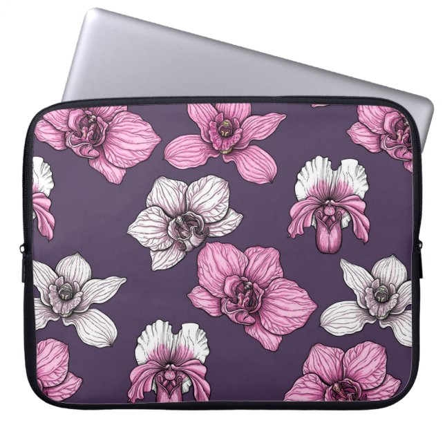 Roze orchidebloemen laptop sleeve (Voorkant)