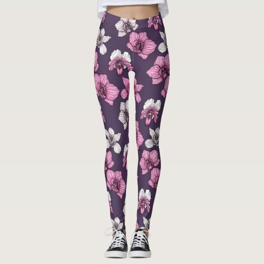 Roze orchidebloemen leggings (Voorkant)