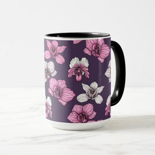 Roze orchidebloemen mok (Voorkant rechts)