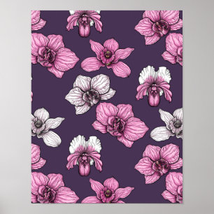 Roze orchidebloemen poster
