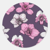 Roze orchidebloemen ronde sticker (Voorkant)