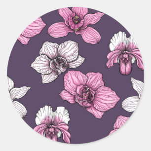 Roze orchidebloemen ronde sticker