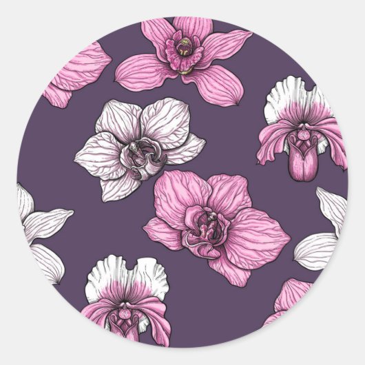 Roze orchidebloemen ronde sticker (Voorkant)