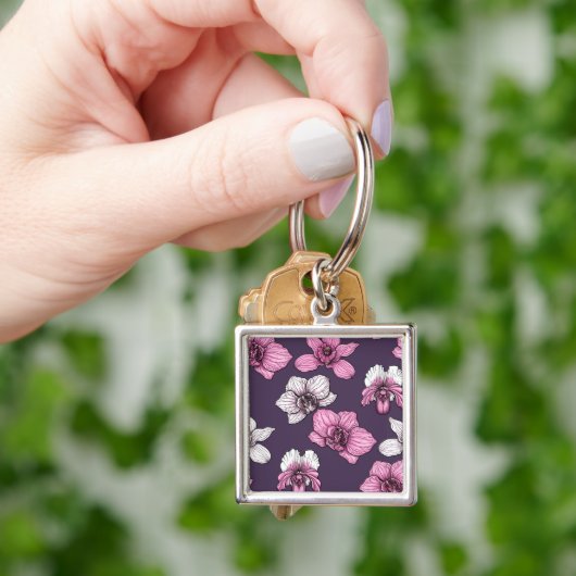 Roze orchidebloemen sleutelhanger (Hand)