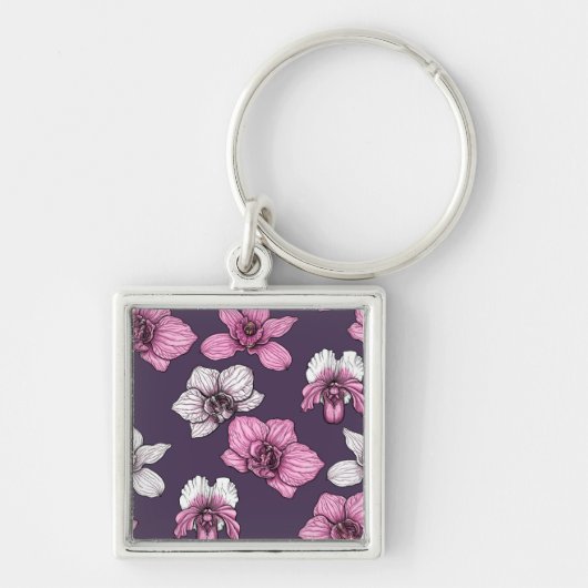 Roze orchidebloemen sleutelhanger (Voorkant)