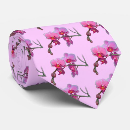 roze orchidebloemen stropdas (Opgerold)