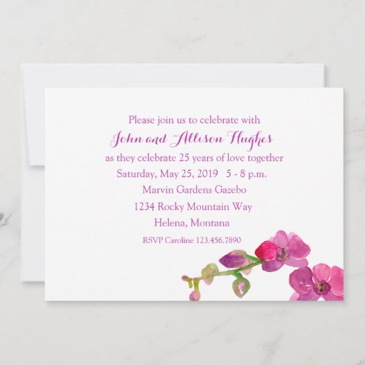 Roze Orchidee 25ste bruiloft Jubileum Party Kaart (Achterkant)