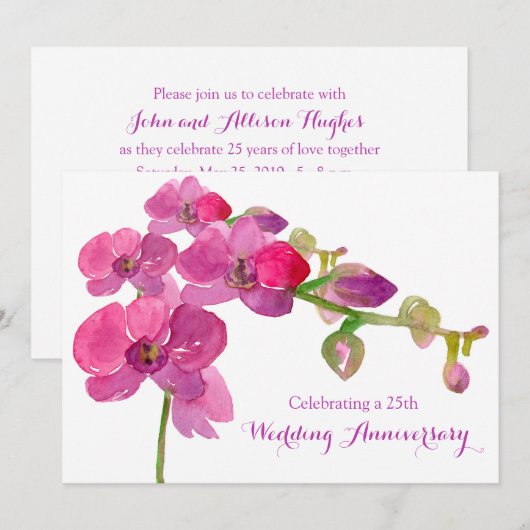 Roze Orchidee 25ste bruiloft Jubileum Party Kaart (Voorkant / Achterkant)