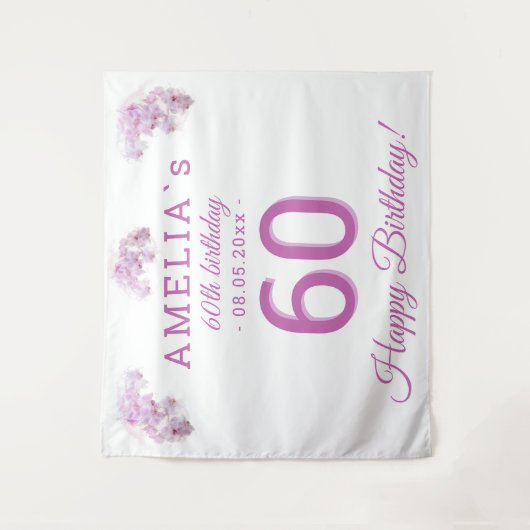 Roze Orchidee Aquarel 60e Verjaardag Achtergrond Wandkleed (Voorkant)