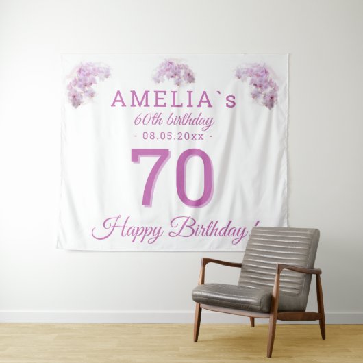 Roze Orchidee Aquarel 70e Verjaardag Achtergrond Wandkleed (In Situ (horizontaal))