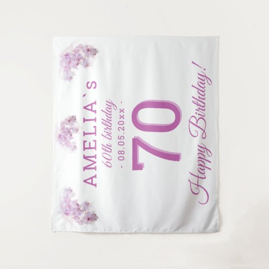 Roze Orchidee Aquarel 70e Verjaardag Achtergrond Wandkleed (Voorkant)