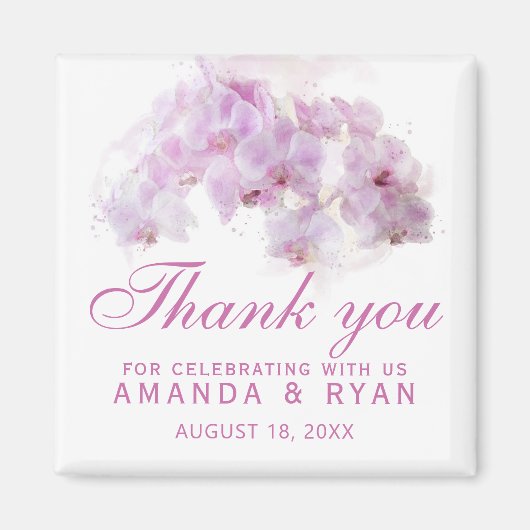 Roze Orchidee Aquarel Bloem Bruiloft Bedankt Magneet (Voorkant)