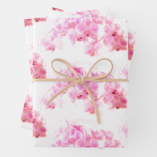 Roze Orchidee Aquarel Bloem Inpakpapier Vel (In situ)