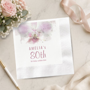 Roze Orchidee Aquarel Bloemige 80ste Verjaardagsfe Servet
