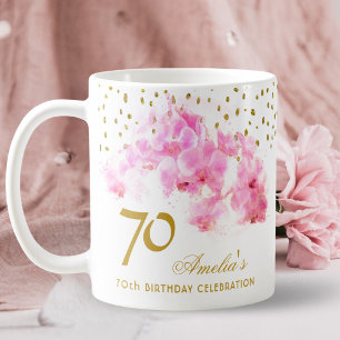 Roze Orchidee Aquarel Goud Glitter 70ste Verjaarda Koffiemok