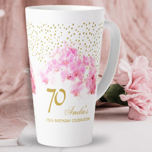 Roze Orchidee Aquarel Goud Glitters 70ste Verjaard Latte Mok