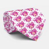 Roze orchidee aquarel kunstpatroon bloem stropdas (Opgerold)