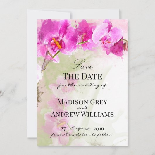 Roze Orchidee Aquarel Spetter Save-the-Date Save The Date (Voorkant)
