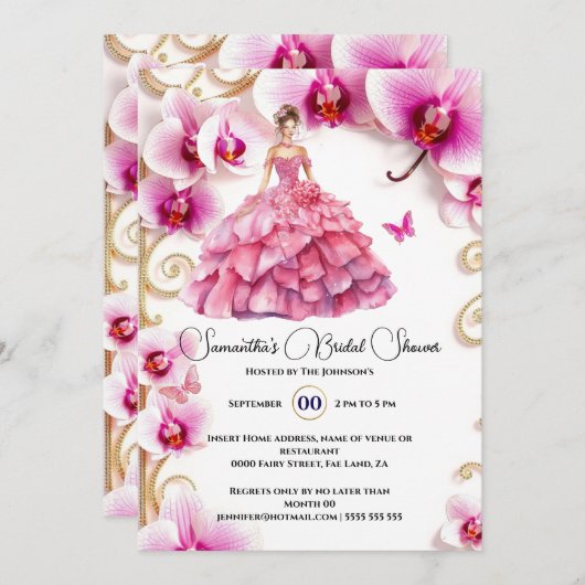 Roze orchidee balgons bloemen bruid te zijn kaart (Voorkant / Achterkant)