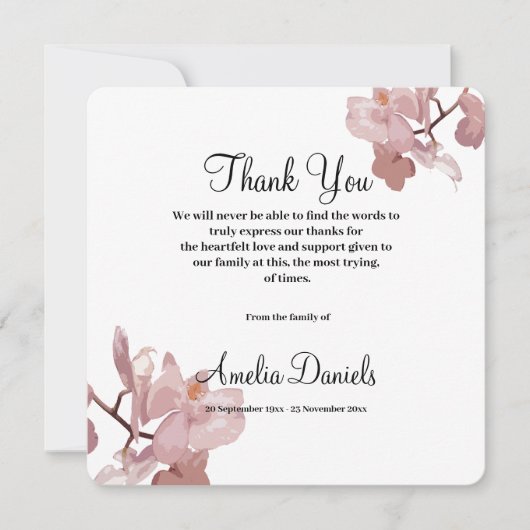 Roze Orchidee begrafenis bedankkaart Kaart (Voorkant)