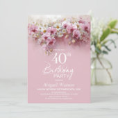Roze Orchidee Bloem 40e Verjaardagsfeestje Kaart (Staand voorkant)