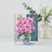 Roze Orchidee Bloem Boeket Waterverf Briefkaart (Staand voorkant)