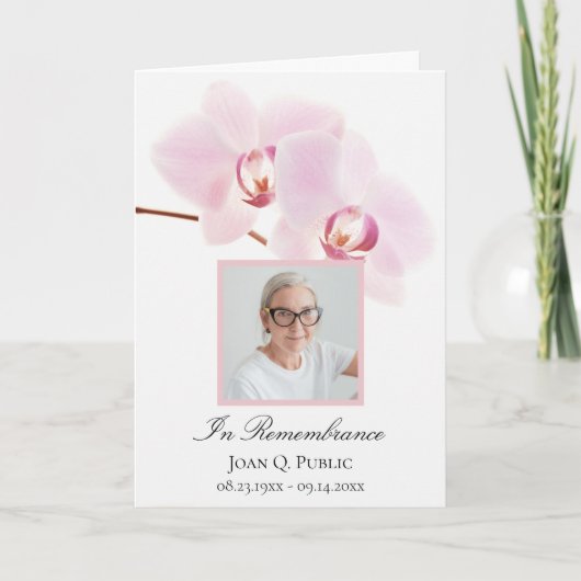 Roze Orchidee Bloem op Witte Begrafenisdienst Gevo Programma (Voorkant)
