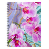 Roze Orchidee Bloem Paarse Marmer Gepersonaliseerd Notitieboek (Voorkant)