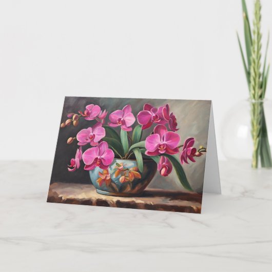 Roze Orchidee Bloem Plant Stilleven Kaart (Voorkant)