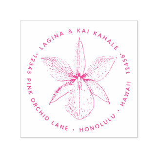 Roze Orchidee Bloem Retouradres Hawaii Tropical Zelfinktende Stempel