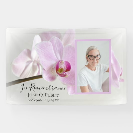 Roze Orchidee Bloem Viering van het Leven Begrafen Spandoek (Horizontaal)