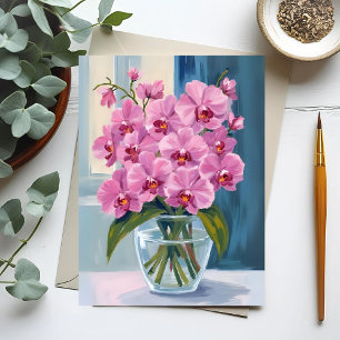 Roze Orchidee Bloemboeket Waterverf Briefkaart