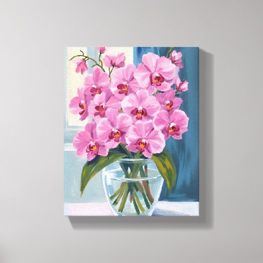 Roze Orchidee Bloemboeket Waterverf Canvas Afdruk (Voorkant)
