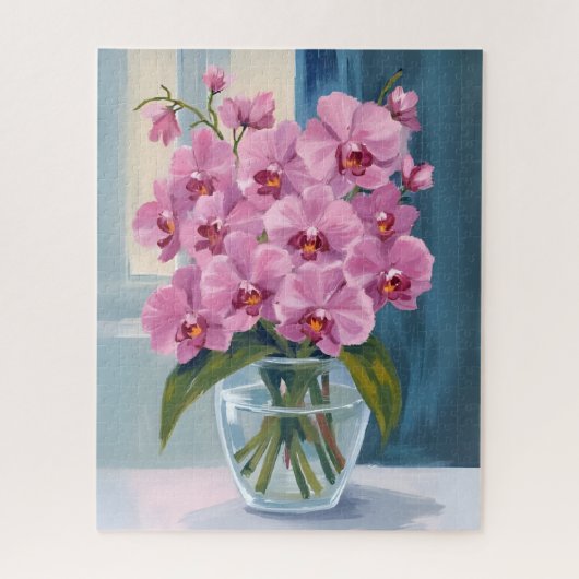 Roze Orchidee Bloemboeket Waterverf Legpuzzel (Verticaal)