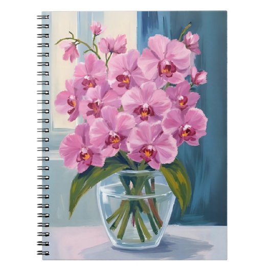 Roze Orchidee Bloemboeket Waterverf Notitieboek (Voorkant)