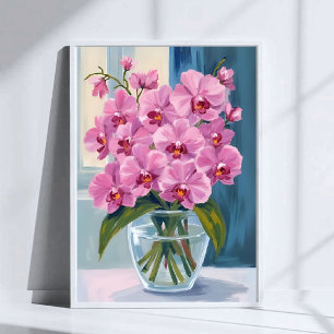 Roze Orchidee Bloemboeket Waterverf Poster